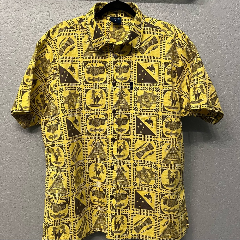 Aisokula Fiji Men’s Button Down shirt Aloha Hawaiian resort wear Size XL